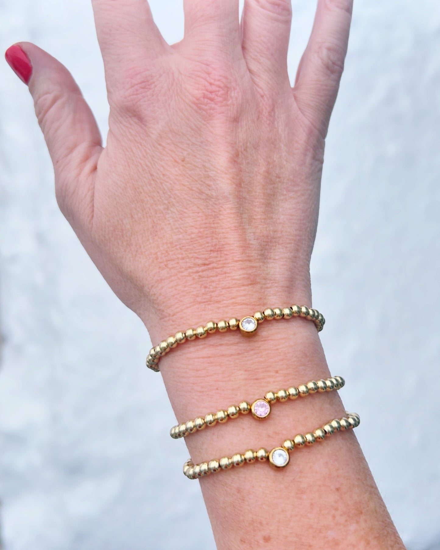 Mini Gold & Sparkle Bracelet (Clear & Light Pink, Blue)