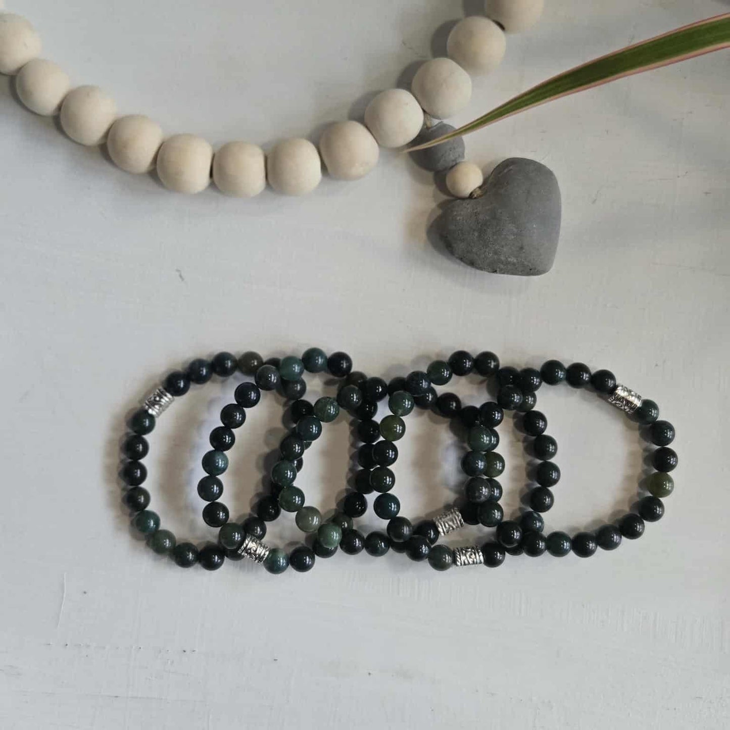 Moss Agate Gemstone Bead Bracelet