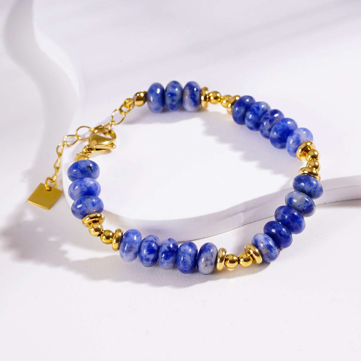 ELINA: Sodalite Stone & Gold Beaded Modern Boho Bracelet HACKNEY NINE Jewellery