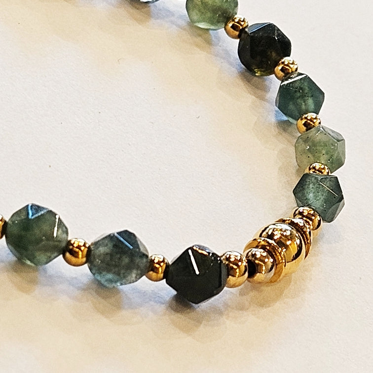 ROMANDA: Indian Agate Stones & Gold Beaded Bracelet HACKNEY NINE Jewellery